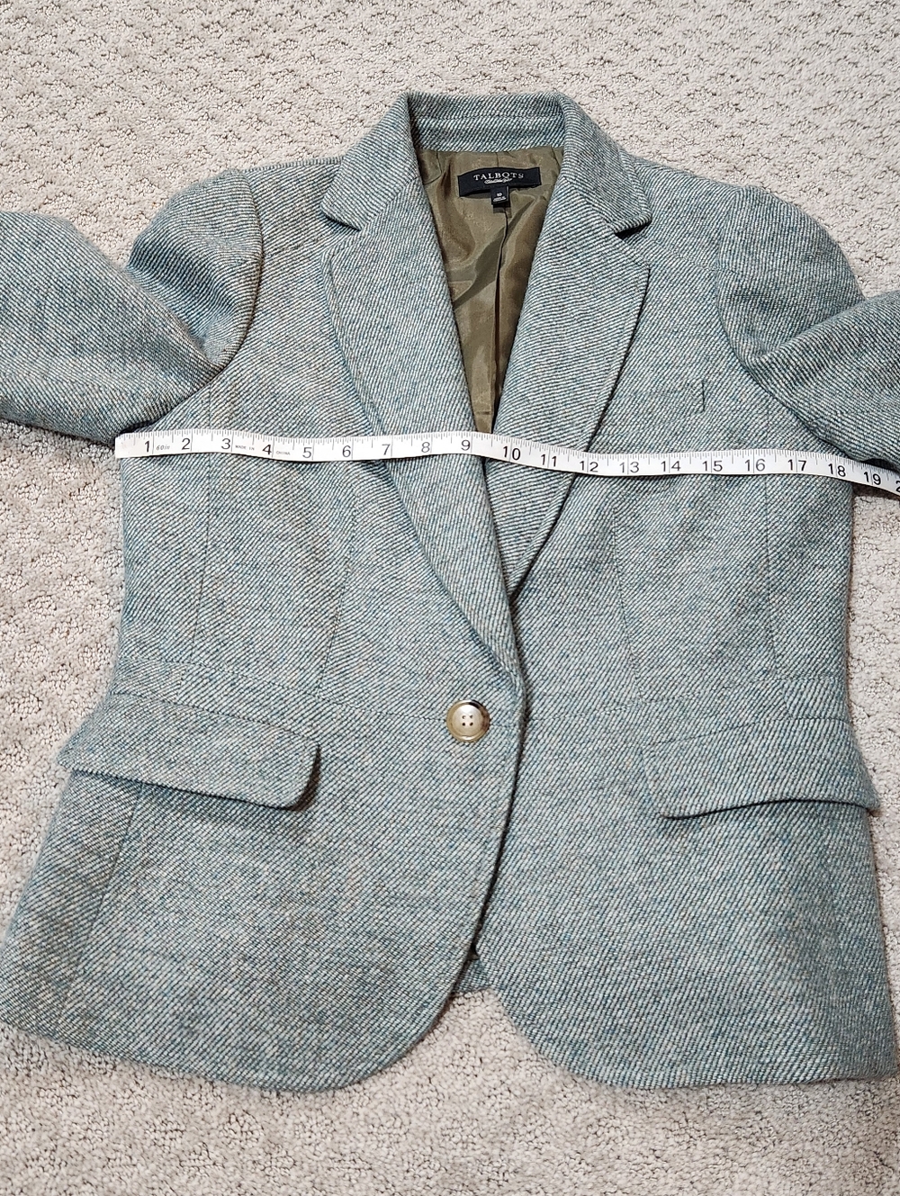 Talbots Light Green Herringbone Tweed Wool Blazer Women's Size 10 - Picture 10 of 12